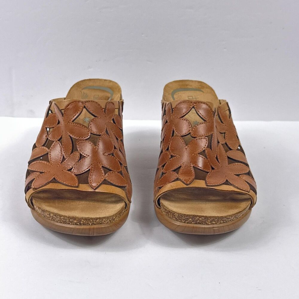 Dansko Clarrisa Sandals Womens 40 Brown Leather Floral Cutout Mule Slide Heels - Picture 8 of 11
